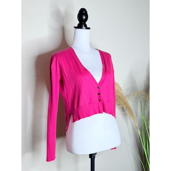 Banana Republic Sweater Crop P/XS Pink Silk Blend Long Sleeve Button Cardigan - Picture 2 of 8